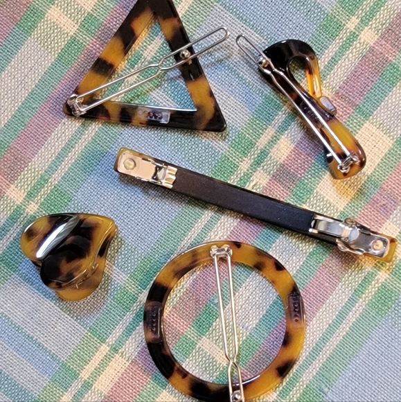 🐢 5 PC Resin Tortoise Shell Barrettes NWOT - Picture 2 of 2